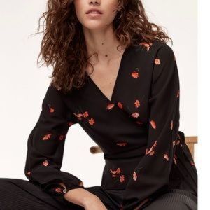 Aritzia Wilfred Flower Sheer Wrap Top